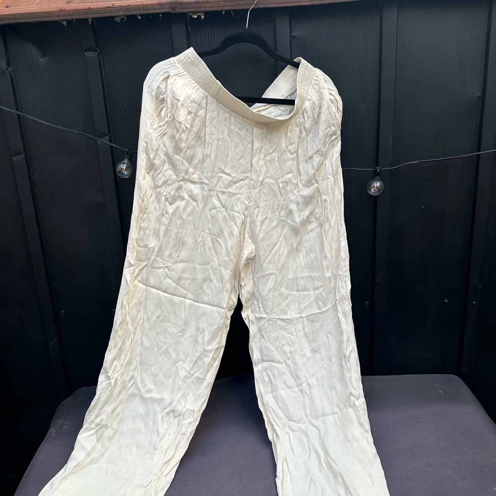 Zara Cream Wide Leg Silky Pants